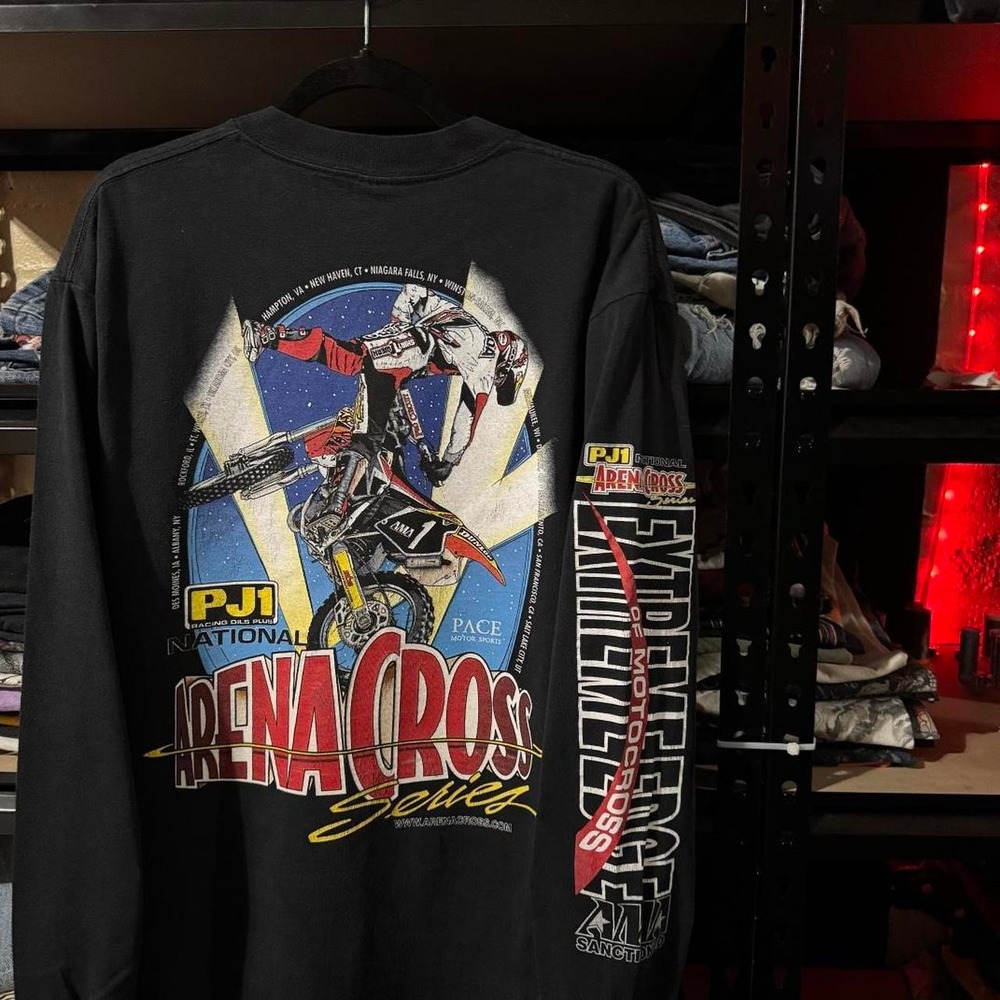 VINTAGE 90s Arena Cross MotoCross Black Long Sleeve Graphic Tee - XL